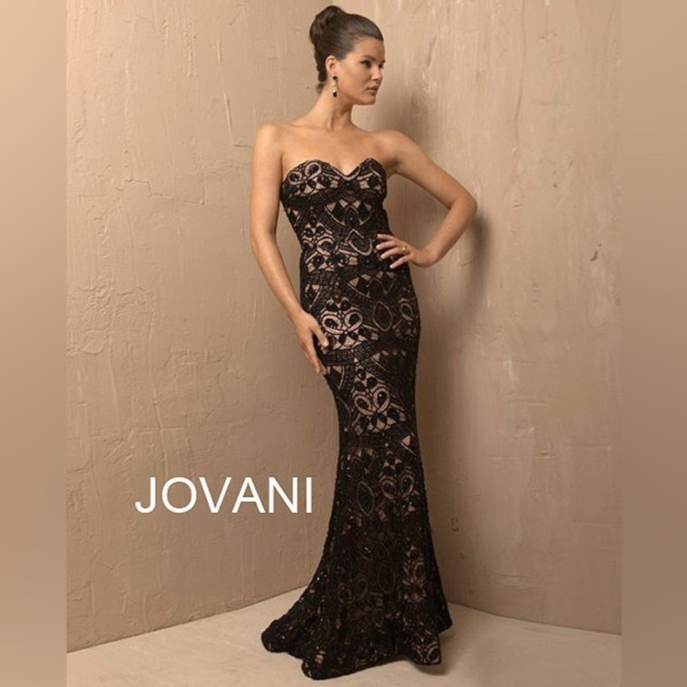 JOVANI Formal Lace Beaded Gown Size 10 *sleeves added*